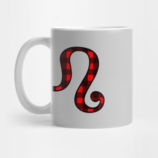 Leo Zodiac Horoscope Symbol in Black and Red Buffalo Plaid Mug